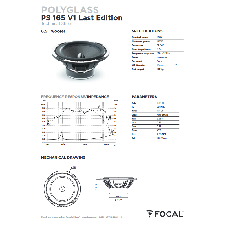 Focal Car Speakers Focal Performance PS165V1-LE 17cm Component Speaker System Last Edition