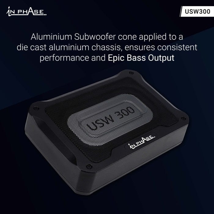 In Phase Car Subwoofers In Phase USW300 300W Underseat Ultra Slim Compact Active Subwoofer System Die-Cast Aluminium