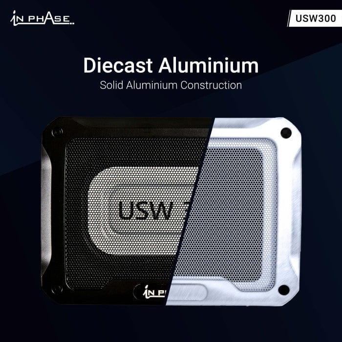 In Phase Car Subwoofers In Phase USW300 300W Underseat Ultra Slim Compact Active Subwoofer System Die-Cast Aluminium