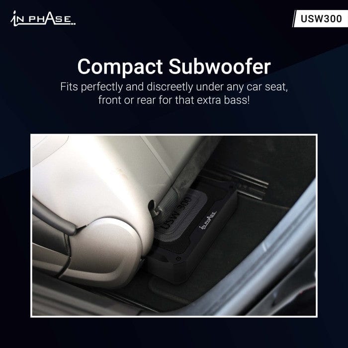In Phase Car Subwoofers In Phase USW300 300W Underseat Ultra Slim Compact Active Subwoofer System Die-Cast Aluminium