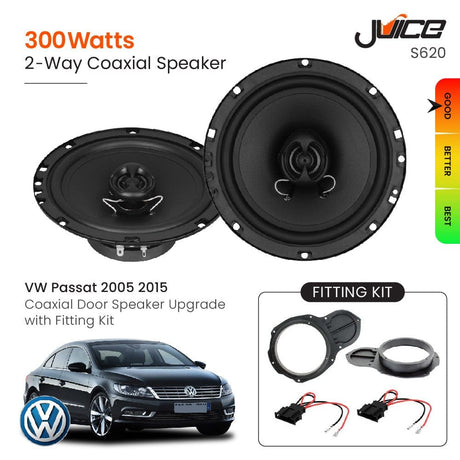 Juice Car Speakers and Subs Juice VW Passat 2005 2015 Coxial Door Speaker Upgrade with Fitting Kit