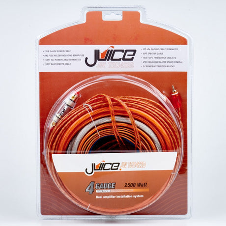 Juice Amp Wiring and Fitting Parts Juice JWTRU422D 4 Gauge 2500W Amplifier Wiring Kit for Installing 2 Amplifiers