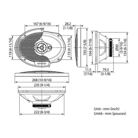 Kenwood Kenwood Kenwood KFC-S6976EX Stage Sound Series 6x9" Flush Mount 3-Way 3-Speaker System 500w