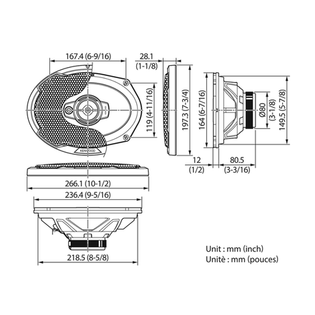 Kenwood Car Speakers Kenwood KFC-PS6976 550W 6" x 9" 3 Way Full Range Coaxial Speakers with Grills