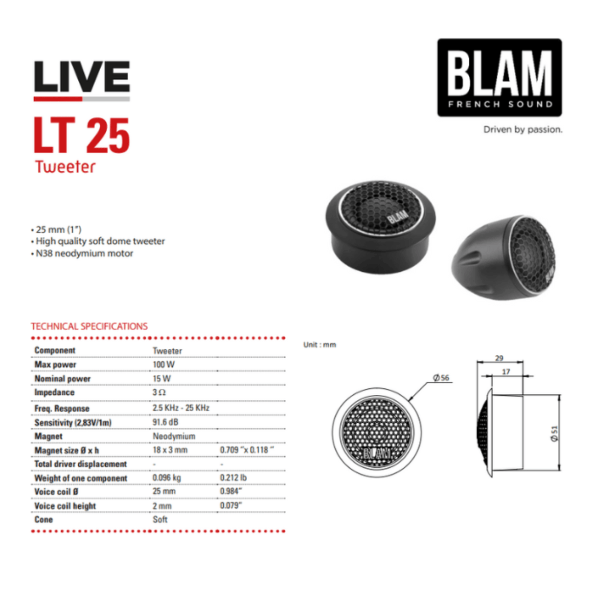 BLAM Car Speakers BLAM LIVE BL-L165-A ACOUSTIC 165mm (6.5") 140W High-Fidelity 2-Channel Component Speaker System