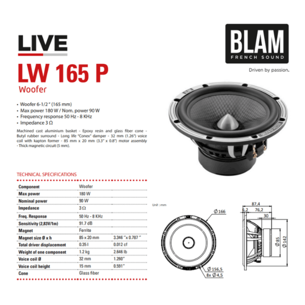 BLAM Car Speakers BLAM LIVE BL-L165P POWER 165mm (6.5") 180W High-Performance 2-Way Component Speaker System