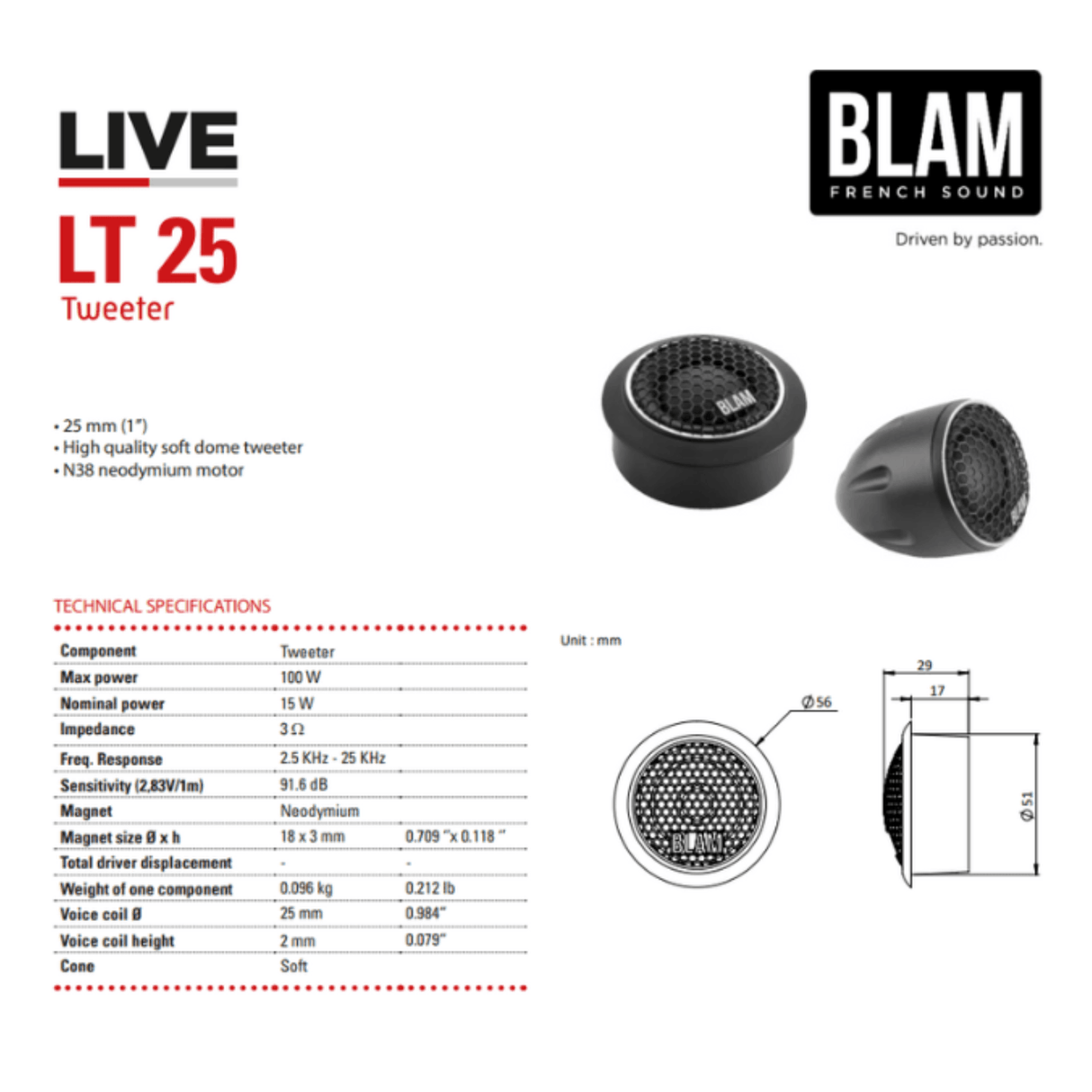 BLAM Car Speakers BLAM LIVE BL-L165P POWER 165mm (6.5") 180W High-Performance 2-Way Component Speaker System