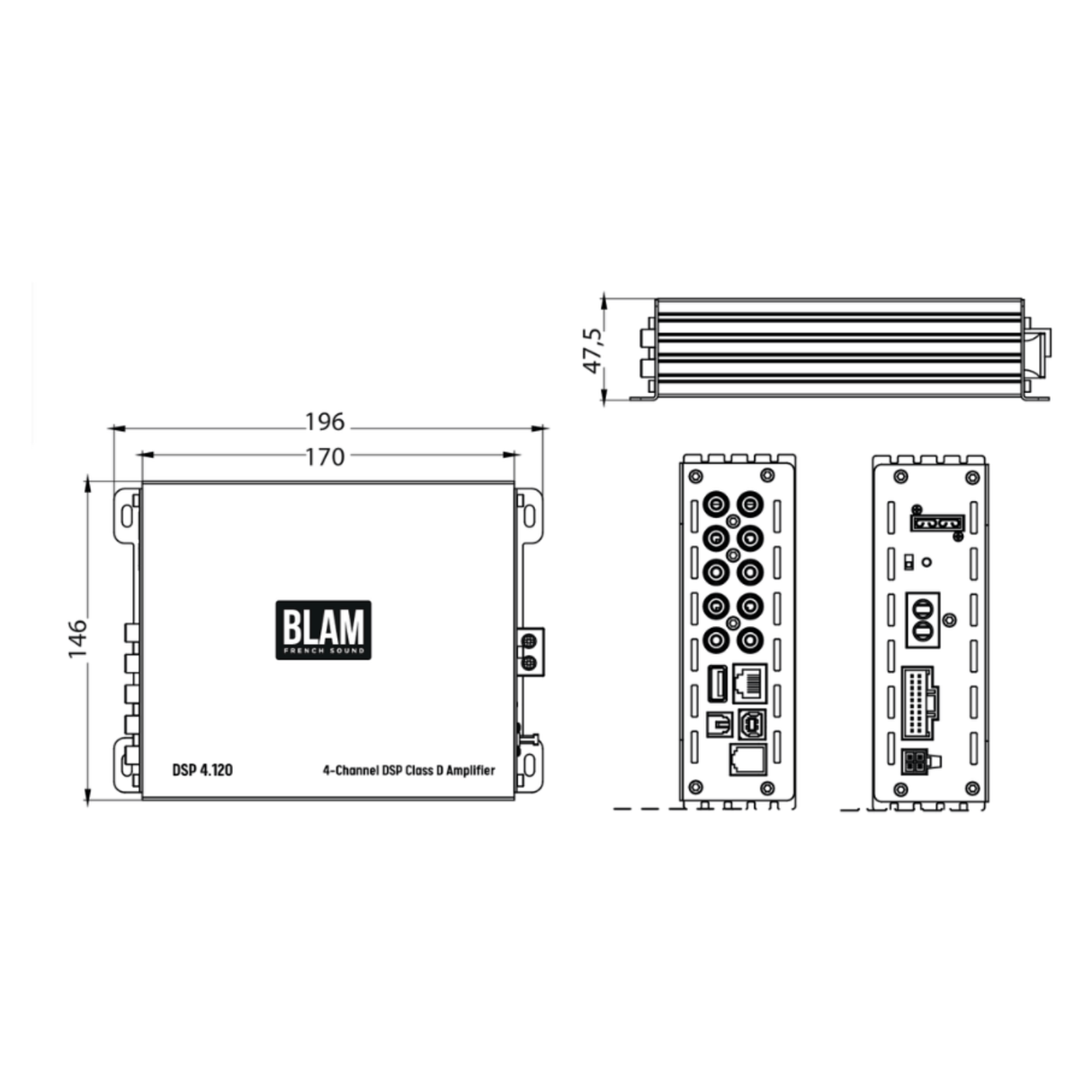 BLAM 4 Channel Amp BLAM Power DSP 4.120 4-Channel Car Audio Amplifier with Integrated DSP & Bluetooth Control (DSP4120)