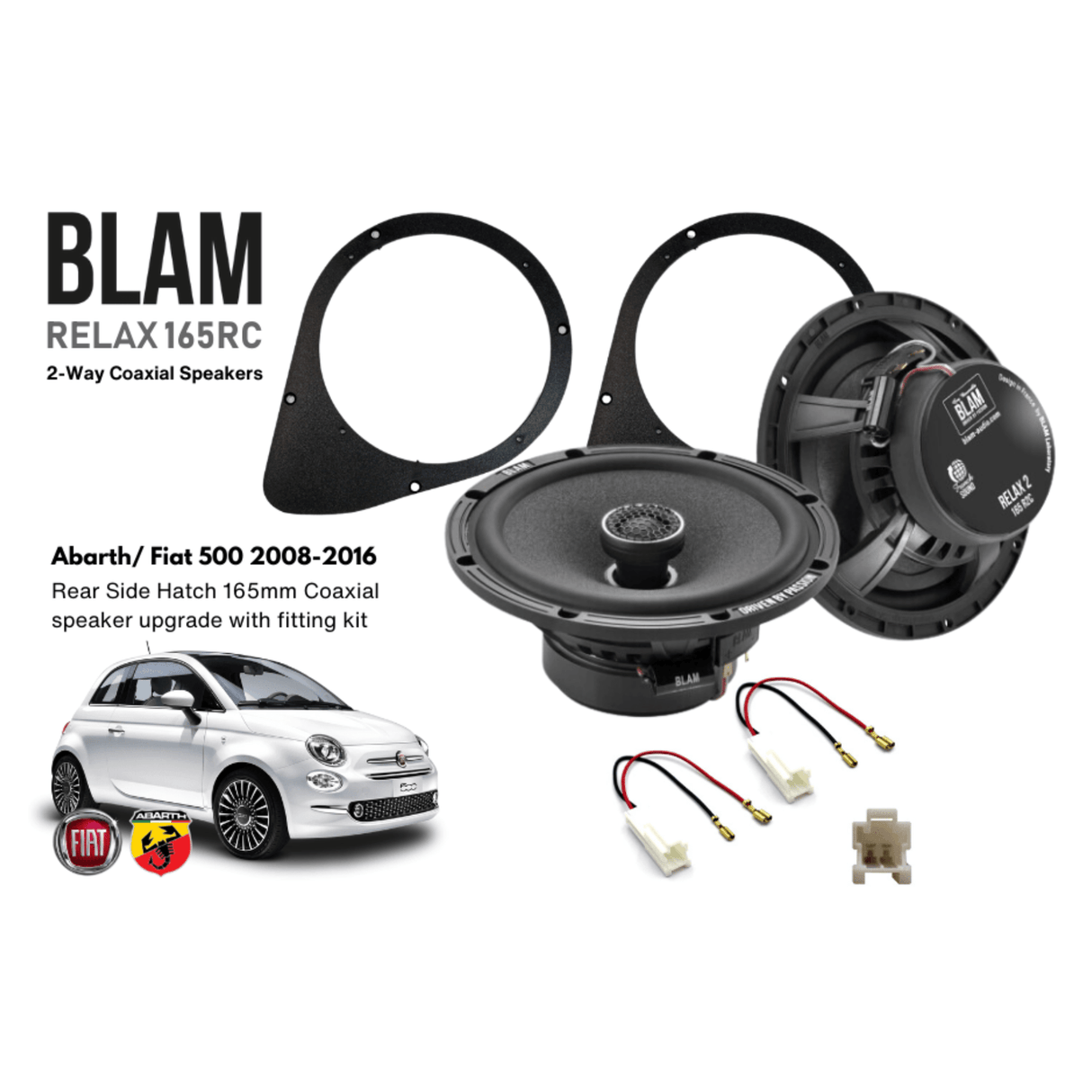 BLAM BLAM RELAX 165RC Rear Side Hatch Coaxial Speaker Upgrade Kit for Abarth/Fiat 500 (2008-2016) - SFK-FIA2-RC165