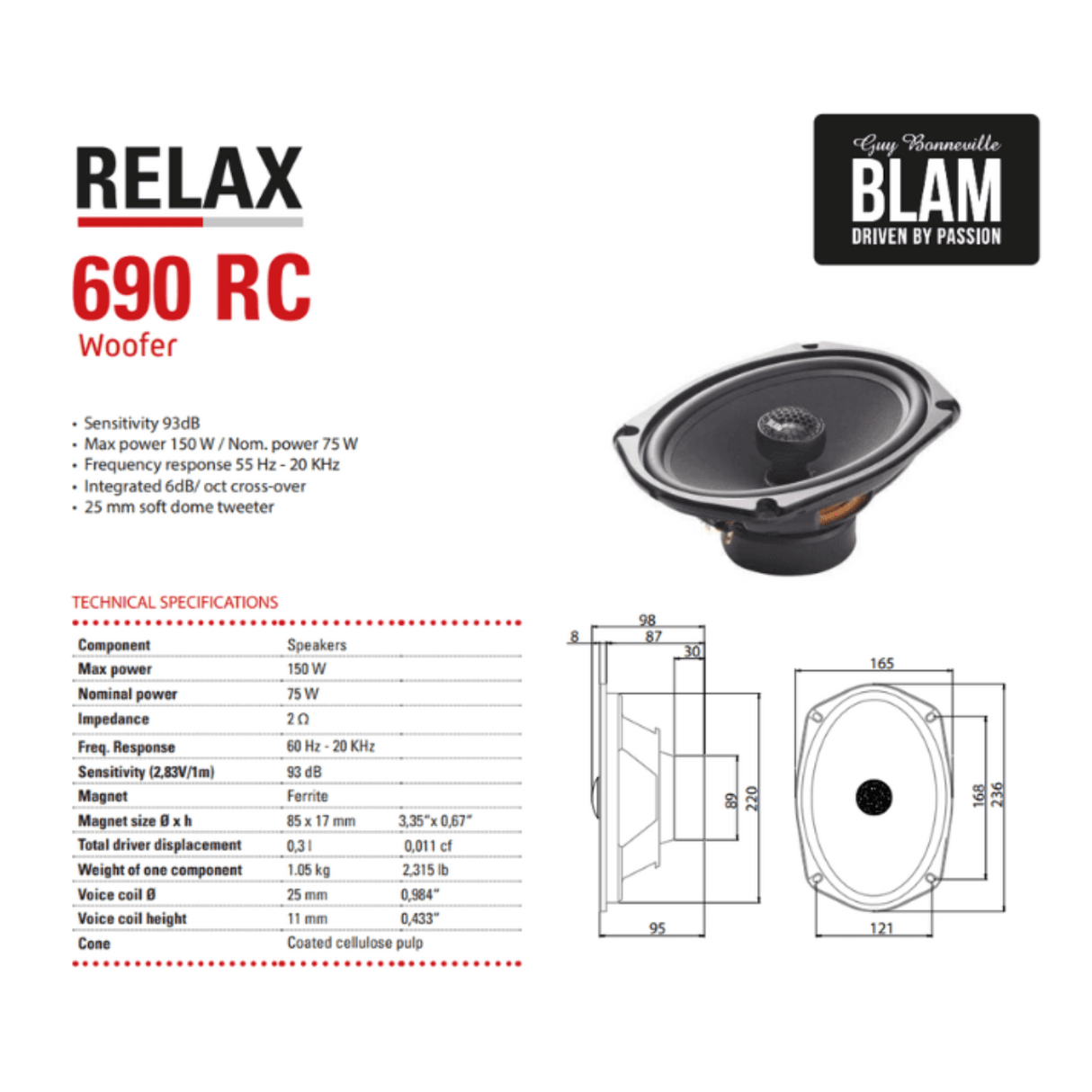 BLAM Car Speakers BLAM RELAX BL-690RC 6" x 9" 150W High-Efficiency 2-Way Coaxial Car Speakers