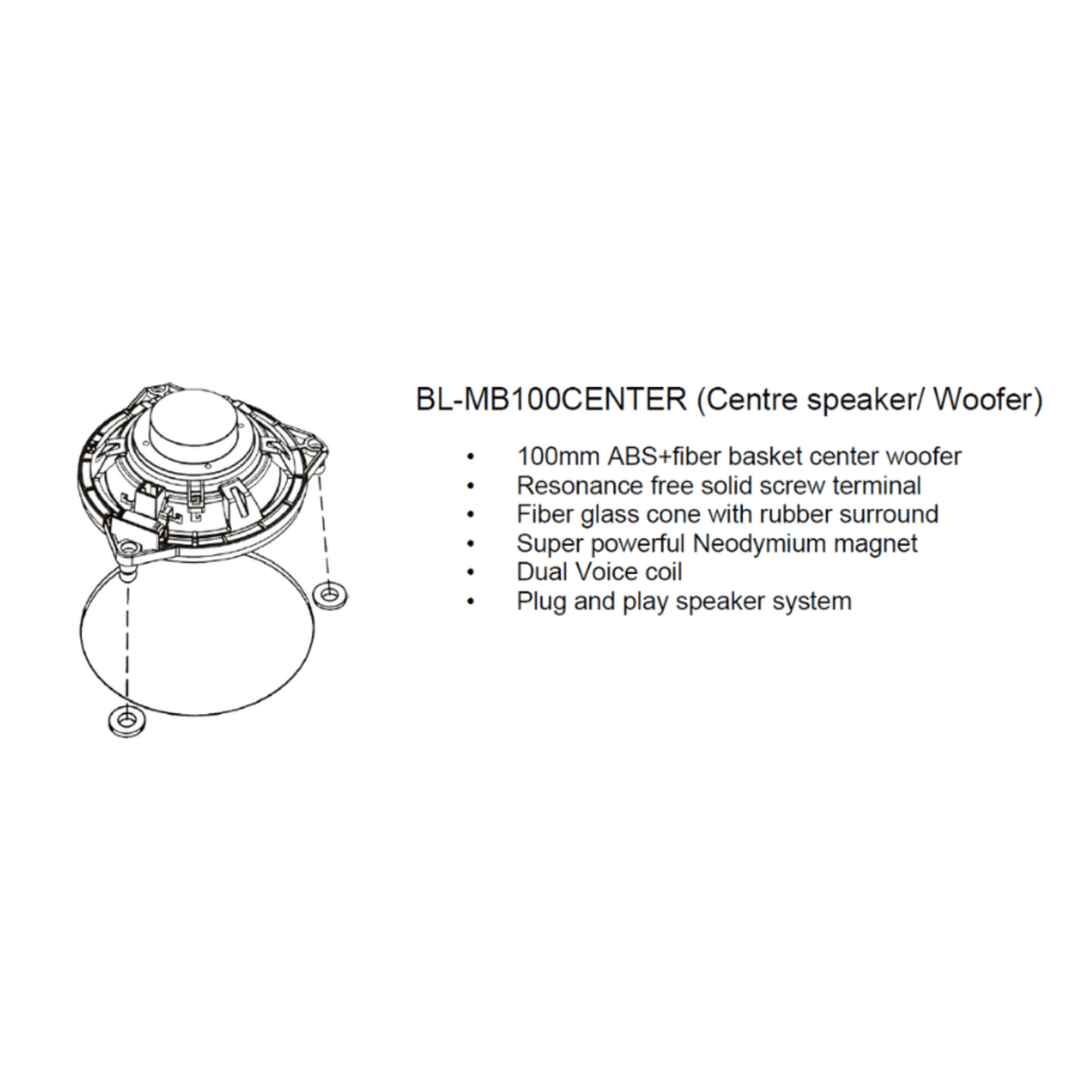 BLAM Car Speakers BLAM RELAX BL-MB100CENTER Mercedes Benz 100mm (4") Dual-Voice Coil Centre Channel Speaker