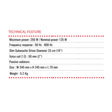 BLAM Underseat Car Subwoofers BLAM RELAX BL-MSP25P MSP 25P Extra-Slim Passive Underseat Car Subwoofer