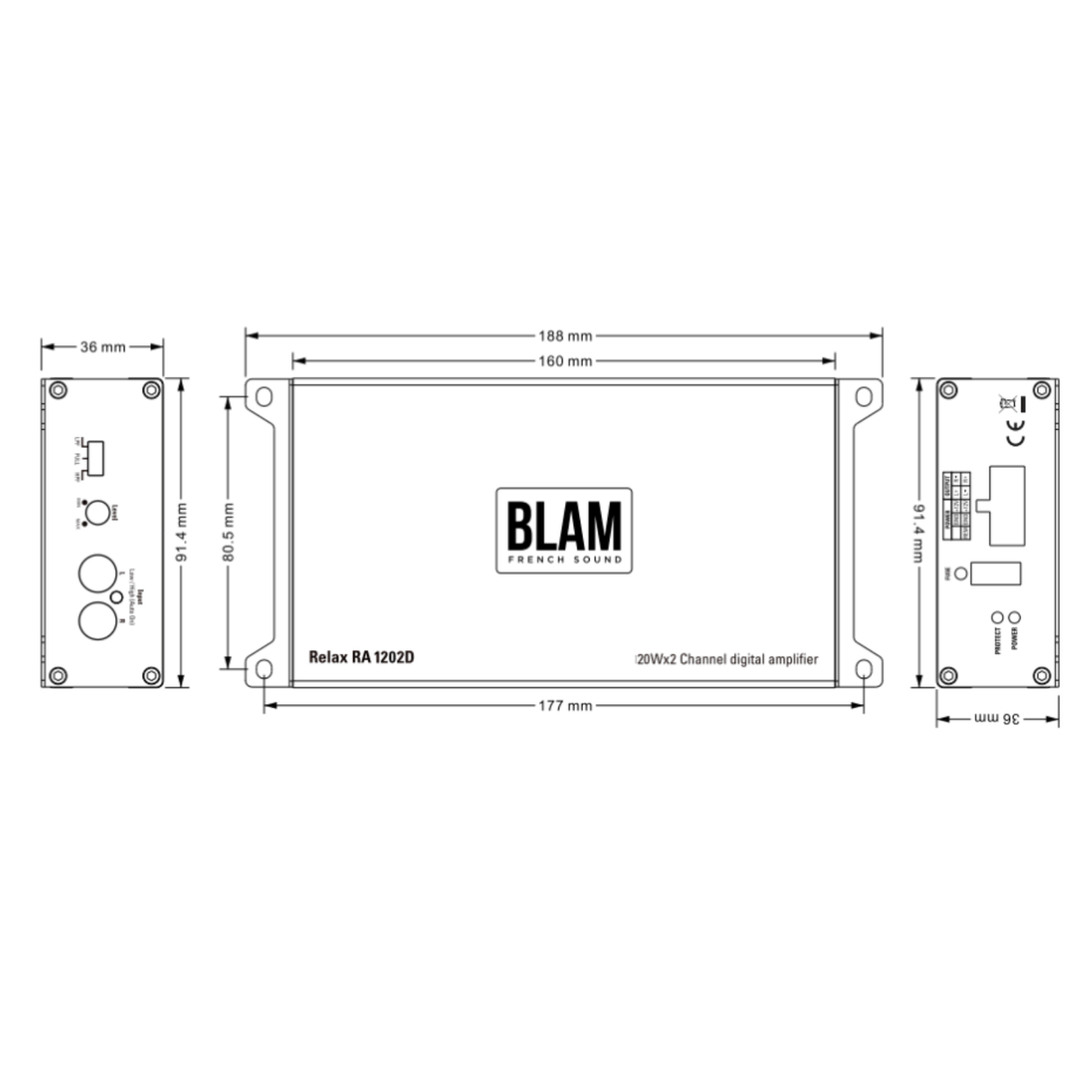 BLAM 2 Channel Amp BLAM RELAX BL-RA1202D Ultra-compact Class-D 2-Channel (2x80W or 2x120W) Amplifier
