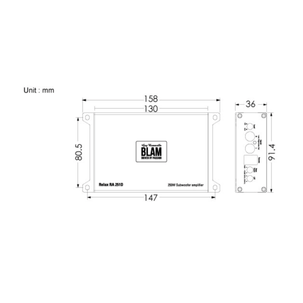 BLAM Monoblock Amp (For Subwoofers) BLAM RELAX BL-RA251 Ultra-compact Class-D 1-Channel (Monoblock) 350W Amplifier (OEM Compatible)