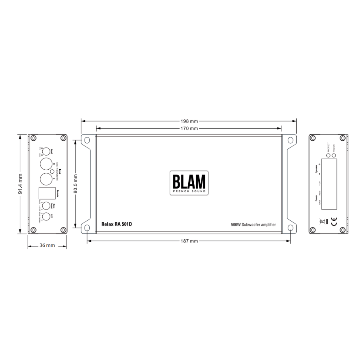 BLAM Monoblock Amp (For Subwoofers) BLAM RELAX BL-RA501D Ultra-compact Class-D 1-Channel (Monoblock) 500W Amplifier (OEM Compatible)