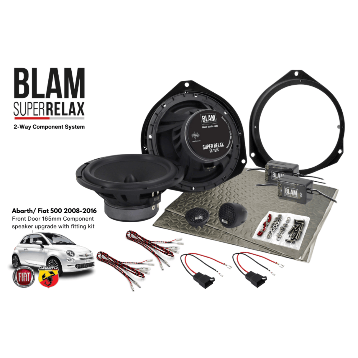 BLAM Car Specific Upgrades BLAM RELAX SFK-FIA1-RS165 Front Door Car Audio Speaker Upgrade Fitting Kit for Abarth/ Fiat 500 (2008-2016)