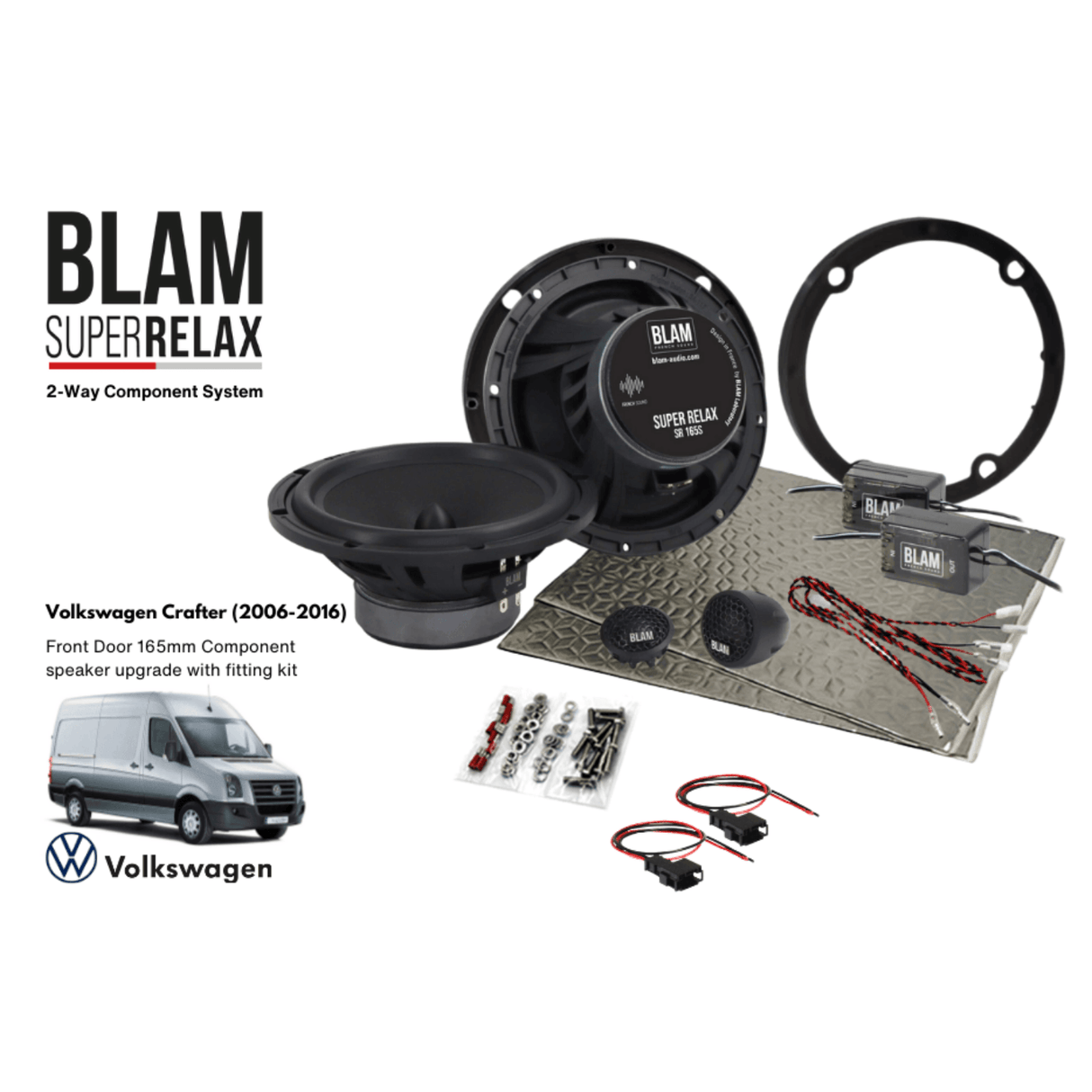 BLAM Car Specific Upgrades BLAM RELAX SFK-VW3-RS165 Front Door Component Speaker Upgrade Fitting Kit for Volkswagen Crafter (2006-2016)