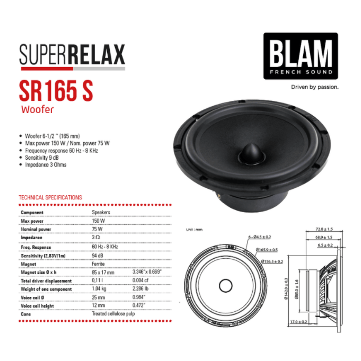 BLAM Car Specific Upgrades BLAM RELAX SFK-VW3-RS165 Front Door Component Speaker Upgrade Fitting Kit for Volkswagen Crafter (2006-2016)