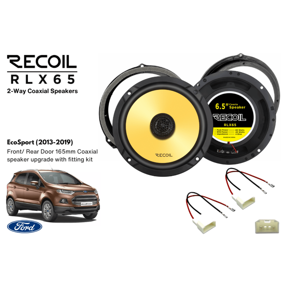 BLAM Car Specific Upgrades BLAM SFK-FOR2-RCX65 Coaxial Speaker Upgrade Fitting Kit For Ford EcoSport (2013-2019) Recoil RLX65 6.5" (165mm)