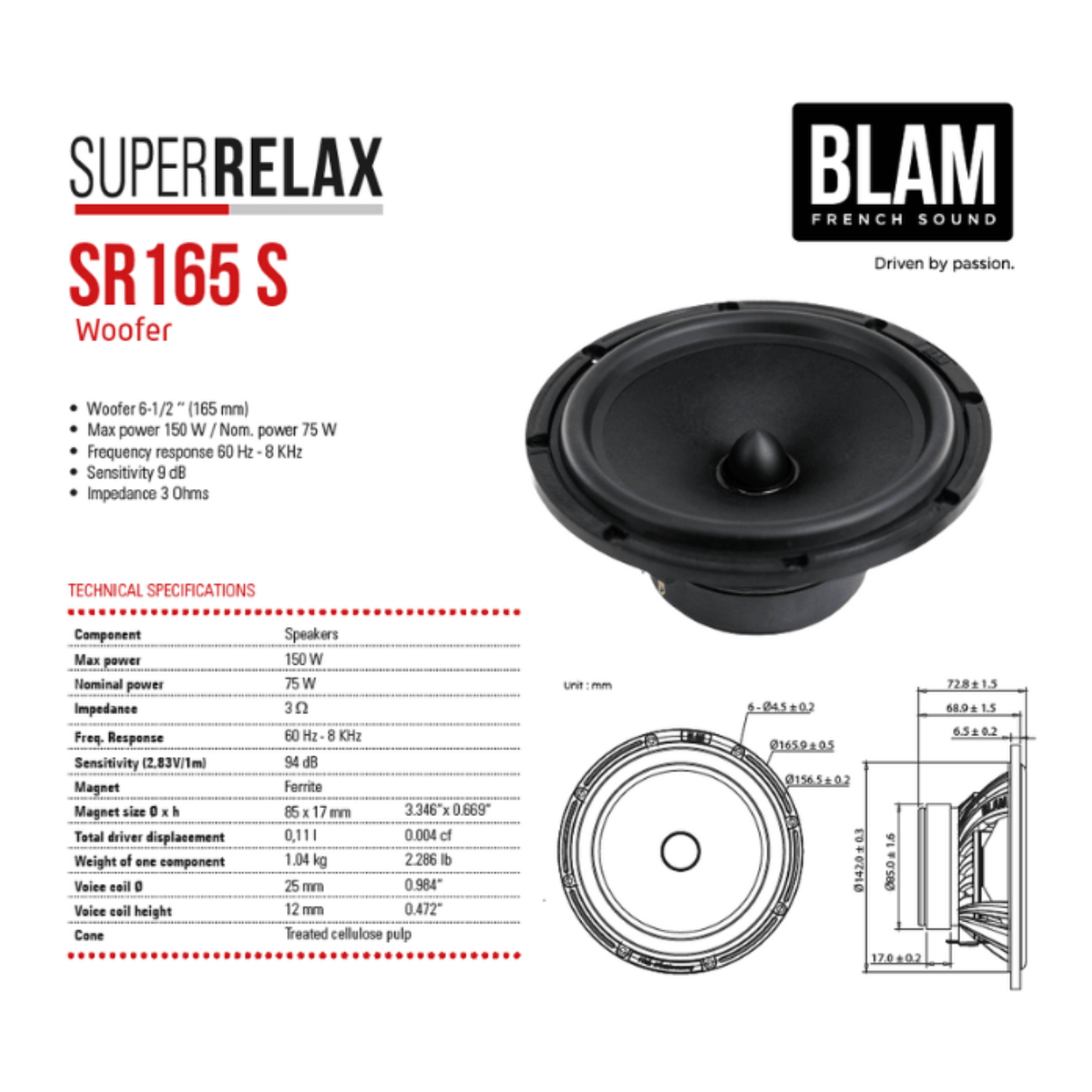 BLAM Car Speakers BLAM SFK-HON-RS165 2-Way Front Door Component Speaker Upgrade Kit for Honda Civic (2012–2017)