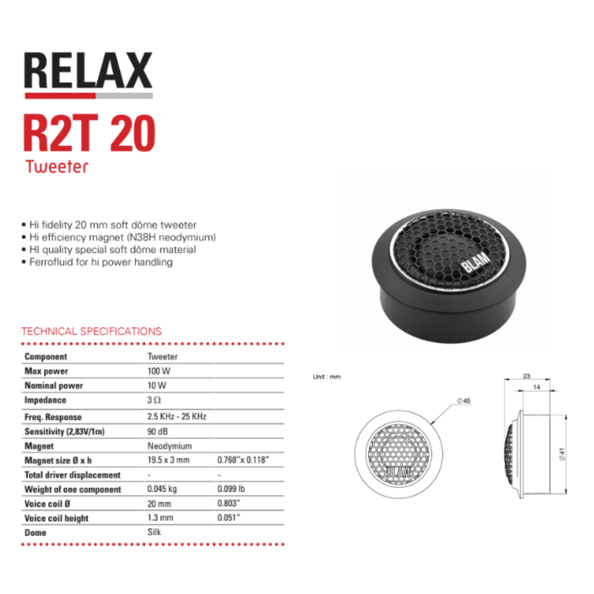 BLAM Car Speakers BLAM Super Relax SR165S 16.5cm/ 165mm (6.5") Hi Sensitivity 3ohm 2-Way Component car speakers