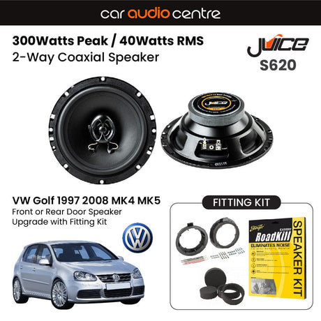 Car Audio Centre Juice 6.5" 165mm 300W Front or Rear Door Speaker Upgrade for VW Golf 1997-2008 (MK4/MK5)