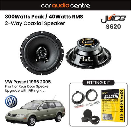 Car Audio Centre Juice 6.5" 165mm 300W Front or Rear Door Speaker Upgrade for VW Passat 1996-2005