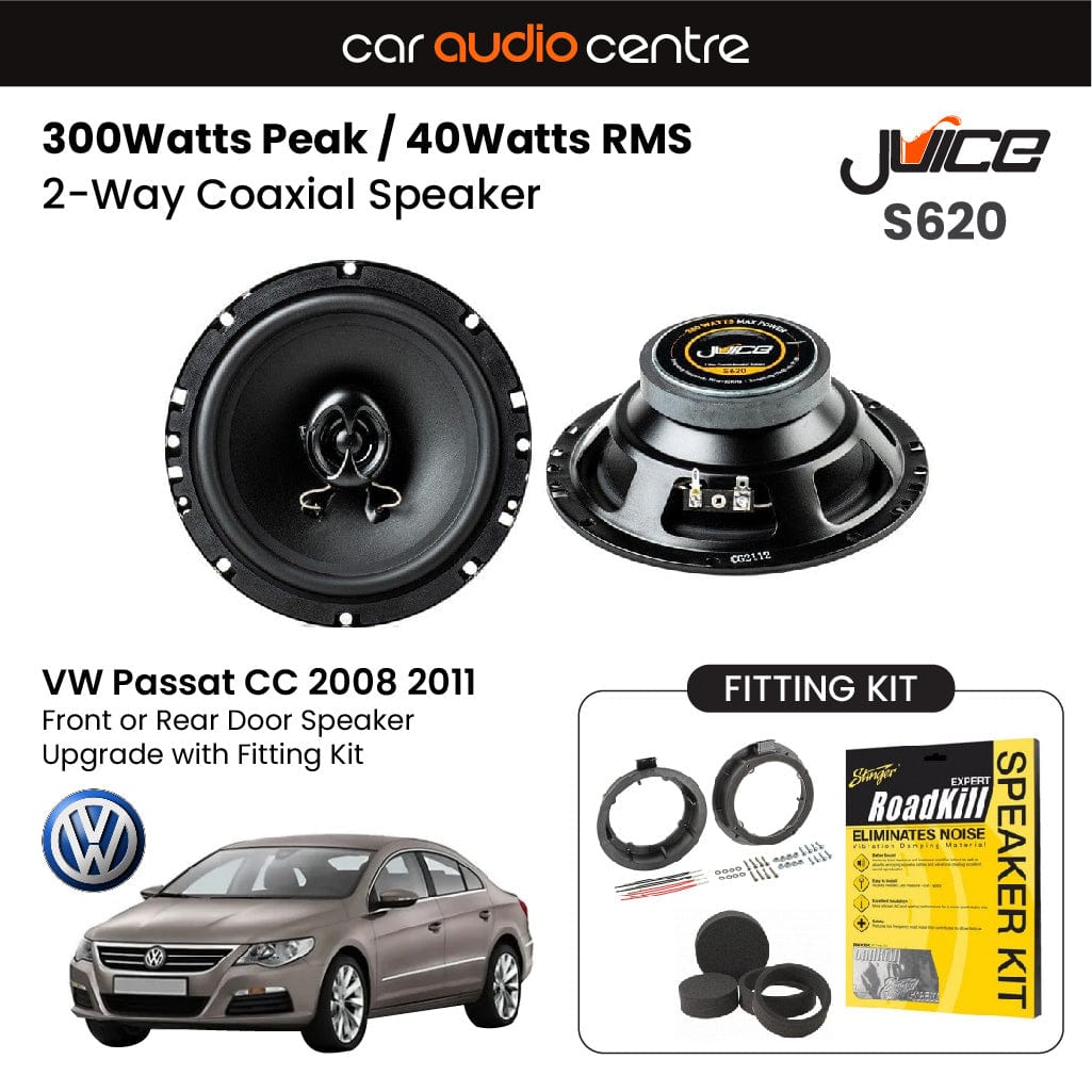 Car Audio Centre Juice 6.5" 165mm 300W Front or Rear Door Speaker Upgrade for VW Passat CC 2008-2011