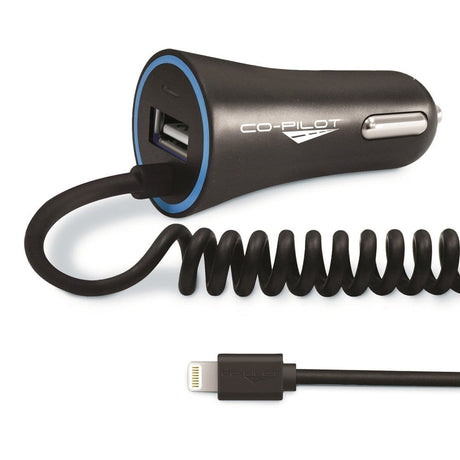 Co-Pilot Mobile Phone Accessories Co-Pilot CPCE3 Coiled Apple Lightning and USB Car Charger