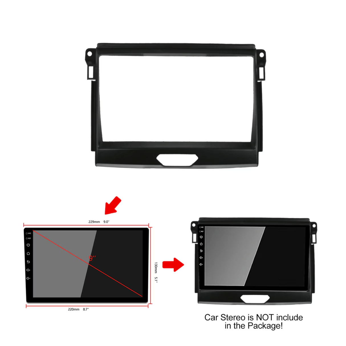 Connects2 Fascia Plate Connects2 CT34FD03 9" Stereo Fascia Panel for Ford Ranger /Everest 2015-2017
