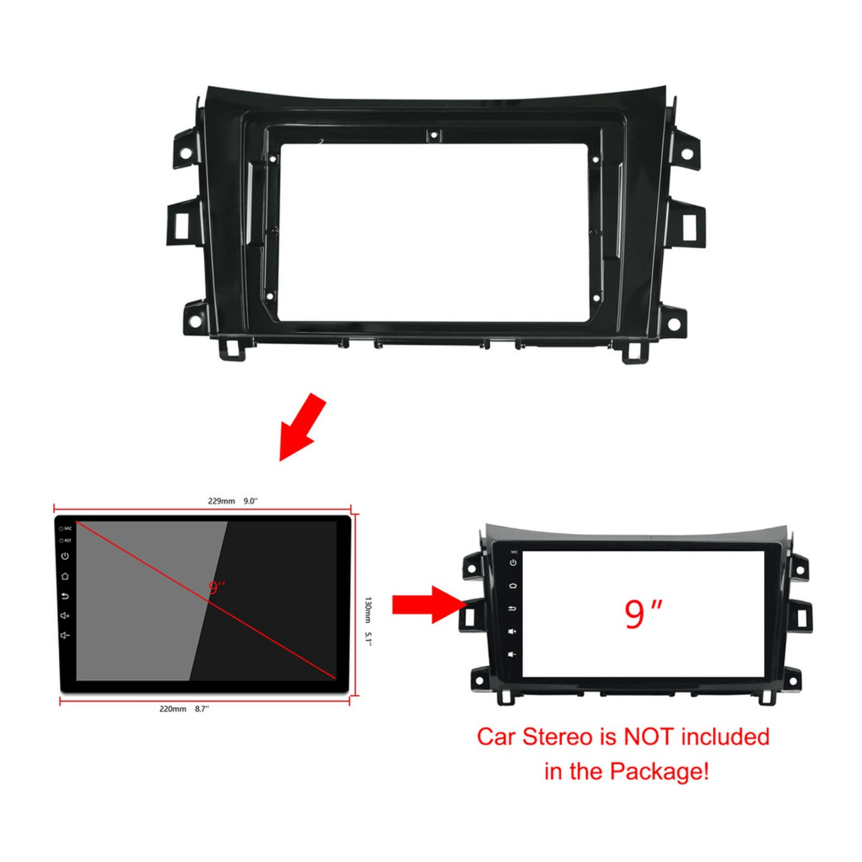 Connects2 Fascia Plate Connects2 CT34NS01 Nissan Navara 2015–2019 9" Stereo Fascia Panel