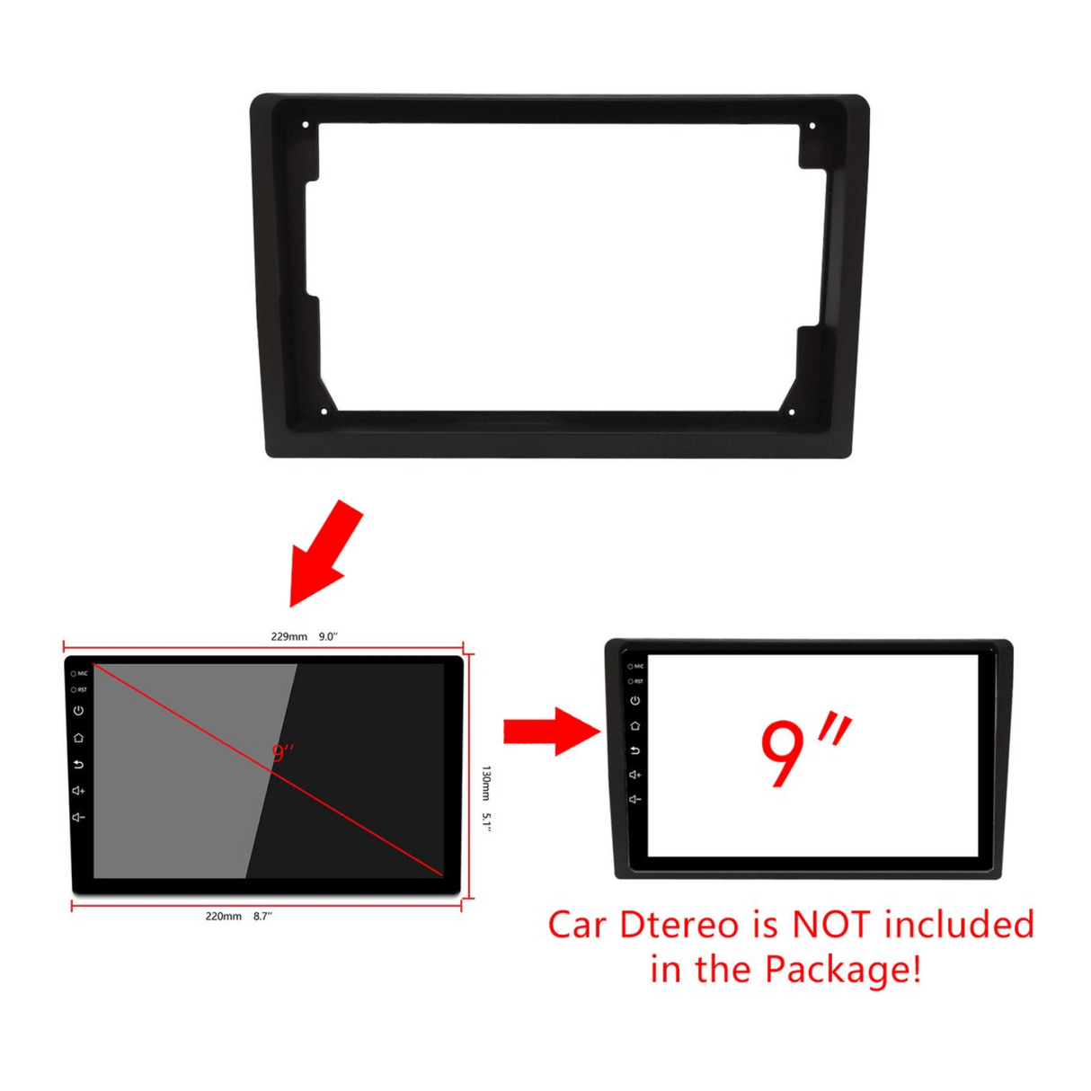 Connects2 Fascia Plate Connects2 CT34UV01 Universal 10.1" to 9" Reducer Fascia Panel