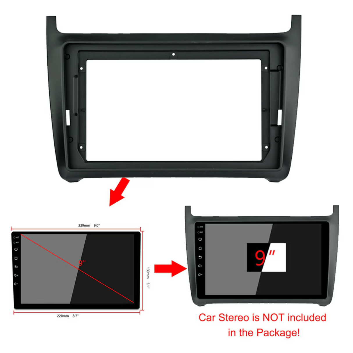 Connects2 Fascia Plate Connects2 CT34VW02 VW Polo 2014–2020 9" Stereo Fascia Panel