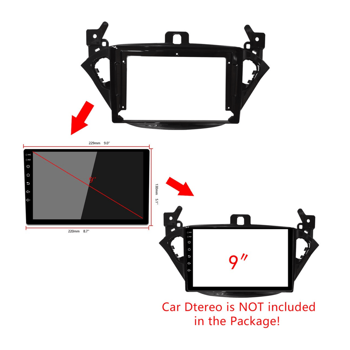 Connects2 Fascia Plate Connects2 CT34VX01 Vauxhall / Opel Corsa 2015–2017 9" Stereo Fascia Panel