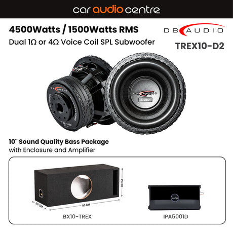 DB Audio Sub and Amp Packages DB Audio Single TREX10-D2 10" Subwoofer Performance Bass Package with Enclosure and Amp