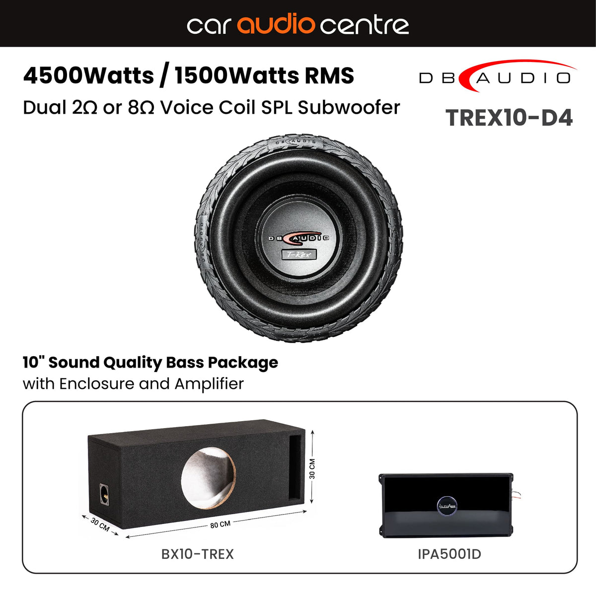 DB Audio Sub and Amp Packages DB Audio Single TREX10-D4 10" Subwoofer Performance Bass Package with Enclosure and Amp