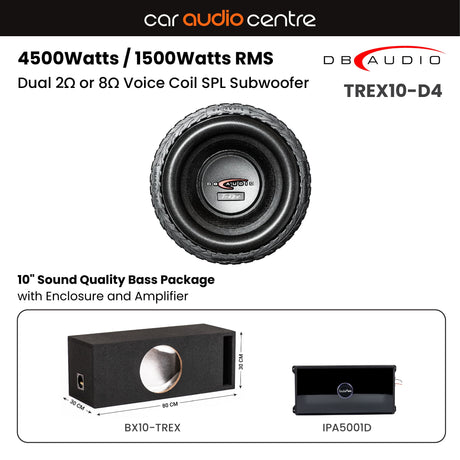 DB Audio Sub and Amp Packages DB Audio Single TREX10-D4 10" Subwoofer Performance Bass Package with Enclosure and Amp