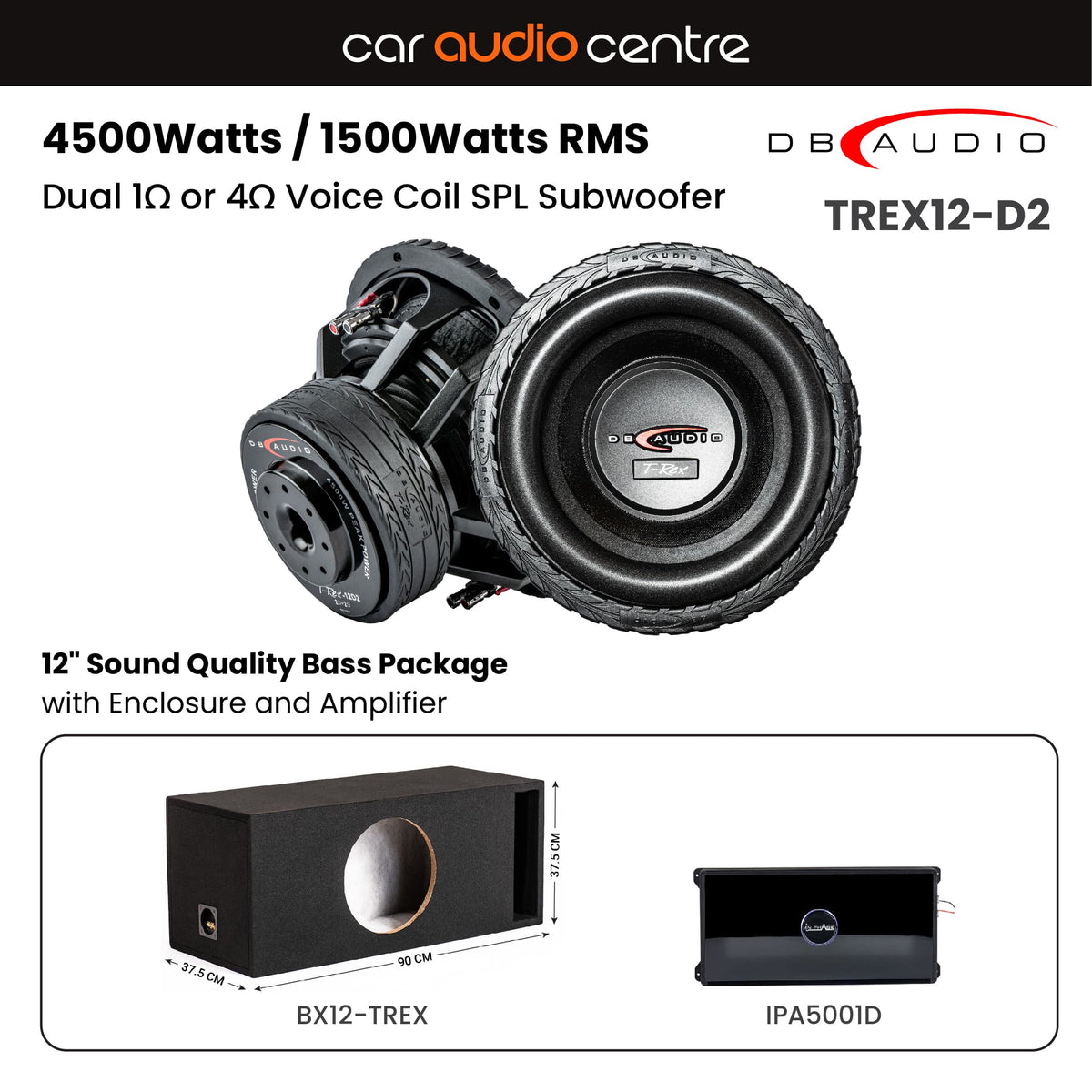 DB Audio Sub and Amp Packages DB Audio Single TREX12-D2 12" Subwoofer Performance Bass Package with Enclosure and Amp