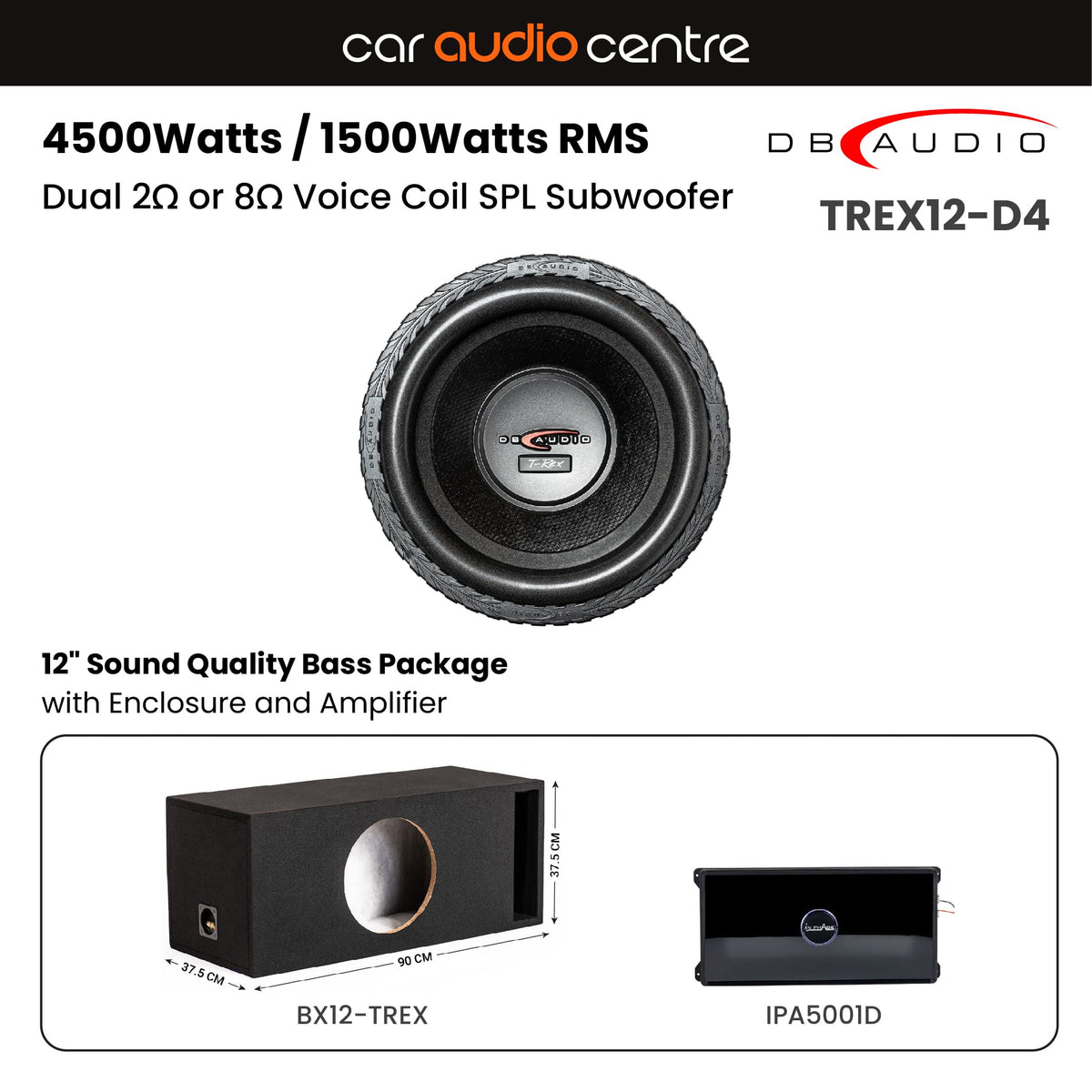DB Audio Sub and Amp Packages DB Audio Single TREX12-D4 12" Subwoofer Performance Bass Package with Enclosure and Amp