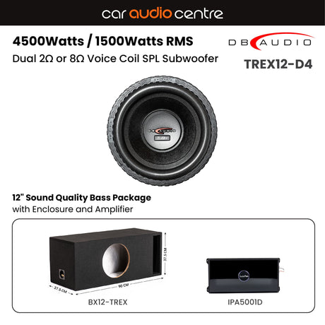DB Audio Sub and Amp Packages DB Audio Single TREX12-D4 12" Subwoofer Performance Bass Package with Enclosure and Amp