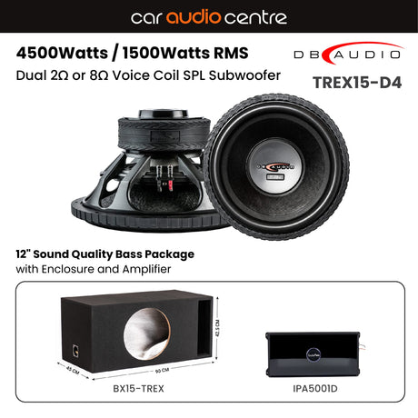 DB Audio Sub and Amp Packages DB Audio Single TREX15-D4 15" Subwoofer Performance Bass Package with Enclosure and Amp