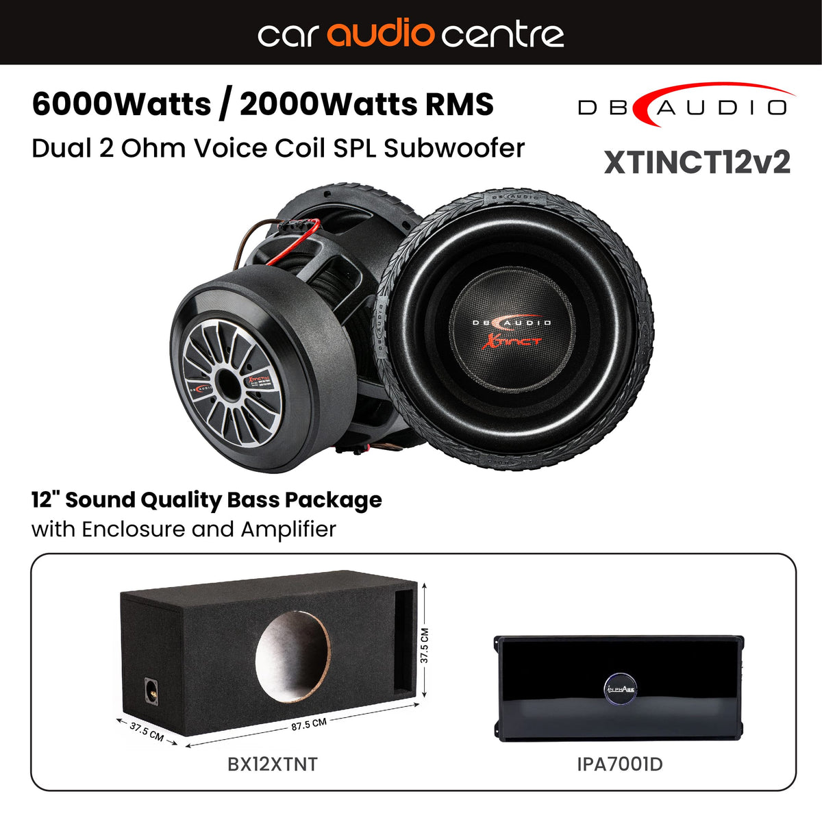 DB Audio Sub and Amp Packages DB Audio Single XTINCT12v2 12" Subwoofer Performance Bass Package with Enclosure and Amp