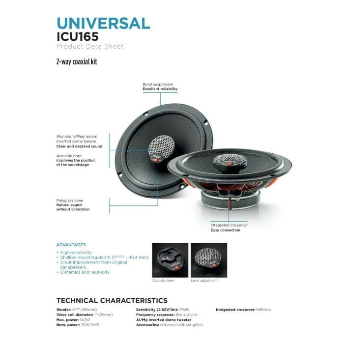 Focal Car Speakers and Subs Focal Car Audio Focal ICU 165 Universal 2-WAY COAXIAL KIT - 165MM WOOFER
