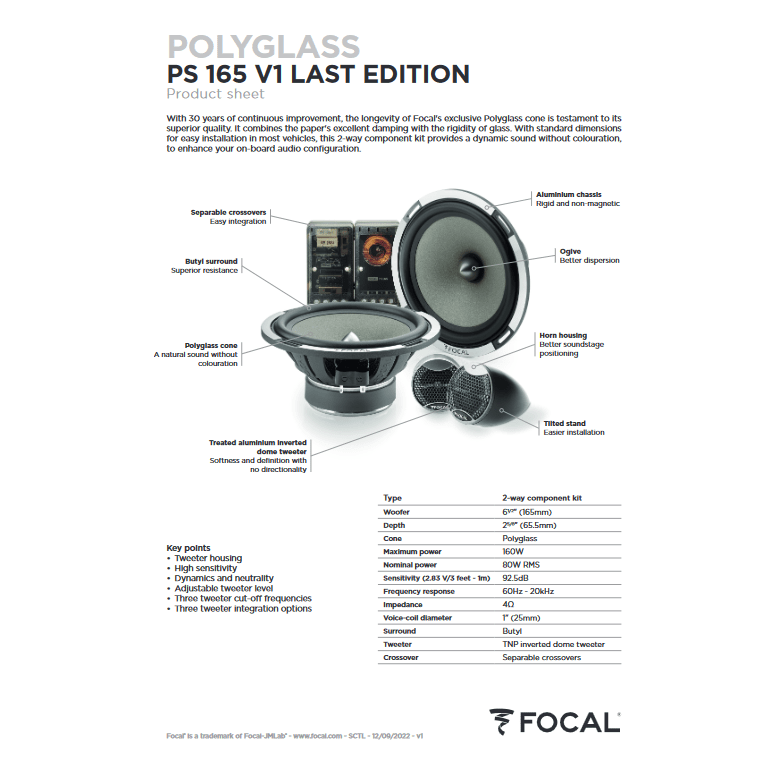 Focal Car Speakers Focal Performance PS165V1-LE 17cm Component Speaker System Last Edition