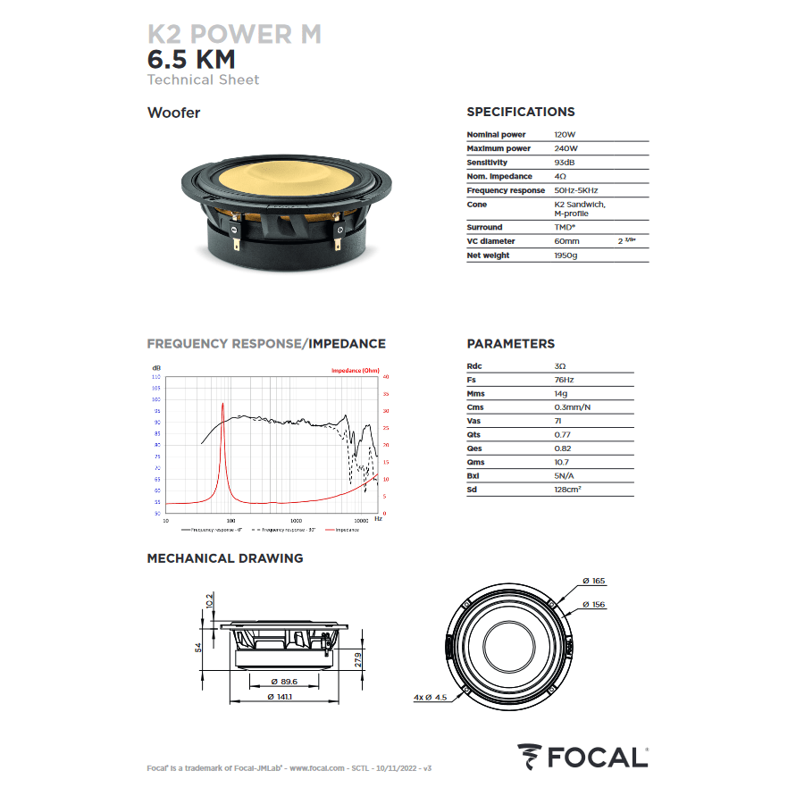 Focal Elite 6.5KMWOOFERK2M Power Woofer 165mm Car Audio Centre