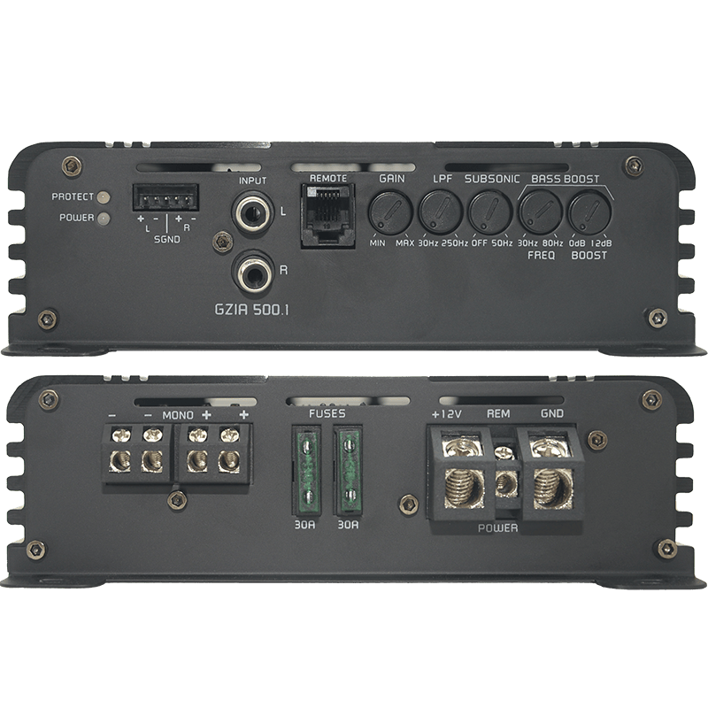 Ground Zero Monoblock Amp (For Subwoofers) Ground Zero GZIA 500.1 Mono channel subwoofer amplifier with class D circuit and integrated active crossover
