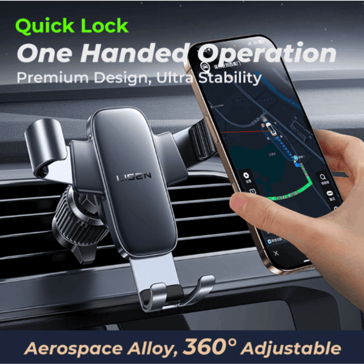 In Car Tec Phone Holder In Car Tec LISEN 360° Adjustable Gravity Car Vent Phone Holder Auto Lock Smartphone Mount