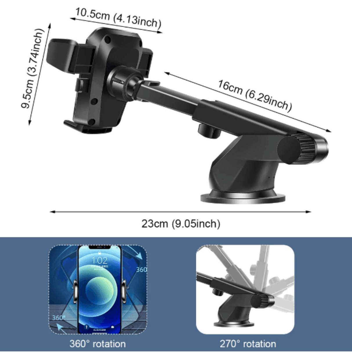 In Car Tec Phone Holder In Car Tec LISEN Car Windshield Phone Holder 360° Suction Cup Dashboard Mount for iPhone & Android