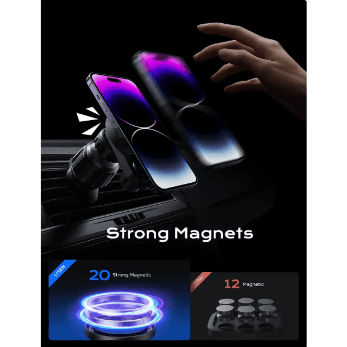 In Car Tec Phone Holder In Car Tec LISEN MagSafe Car Mount Phone Holder – 20 Strong Magnets Long Arm Air Vent Mount