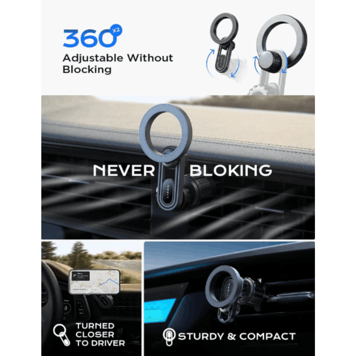 In Car Tec Phone Holder In Car Tec LISEN MagSafe Car Mount Phone Holder – 20 Strong Magnets Long Arm Air Vent Mount